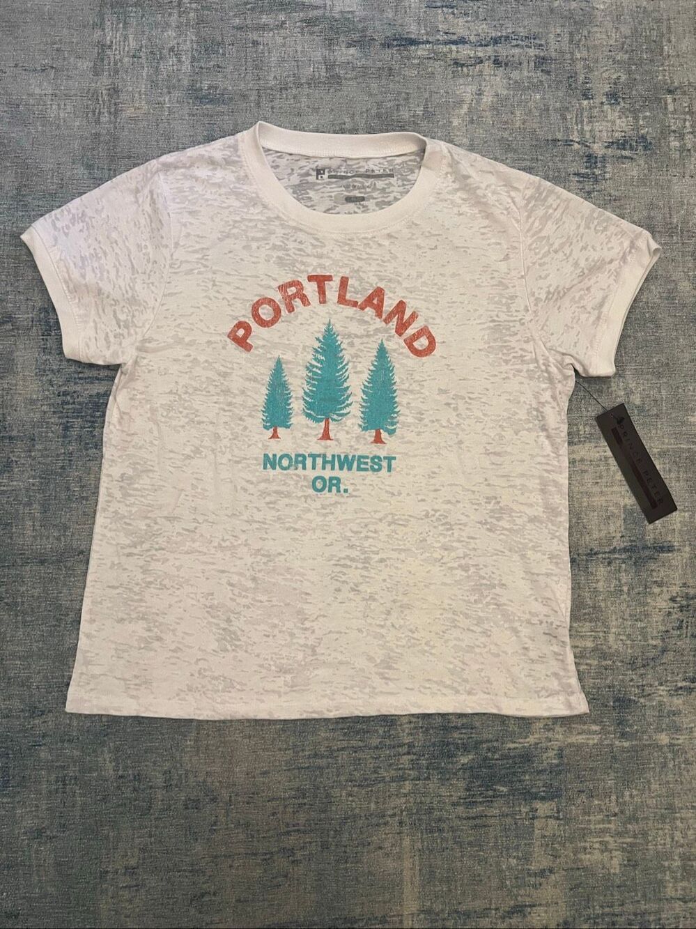NWT! Prince Peter White Portland Northwest Oregon Tree Burnout Tee Large